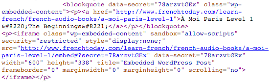 WordPress oEmbed code sample