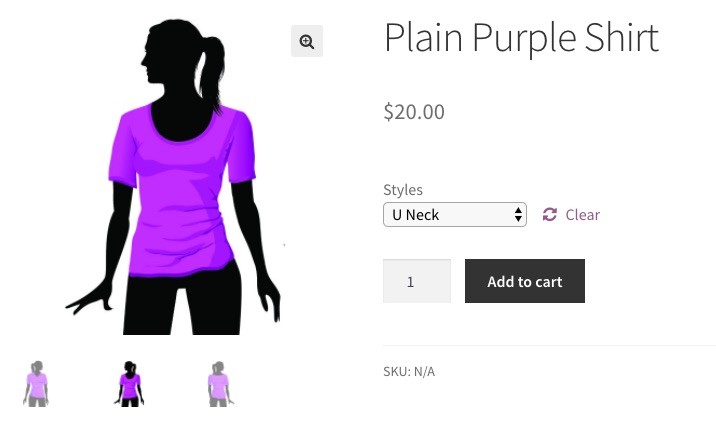 woocommerce variations with a Uneck shirt